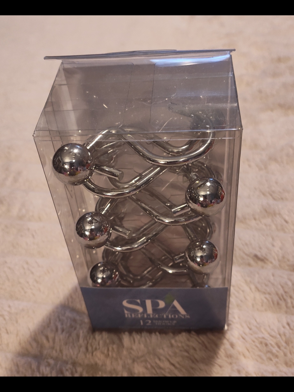 NWT! Spa Reflections Stainless Steel Shower Curtain Hooks - Silver